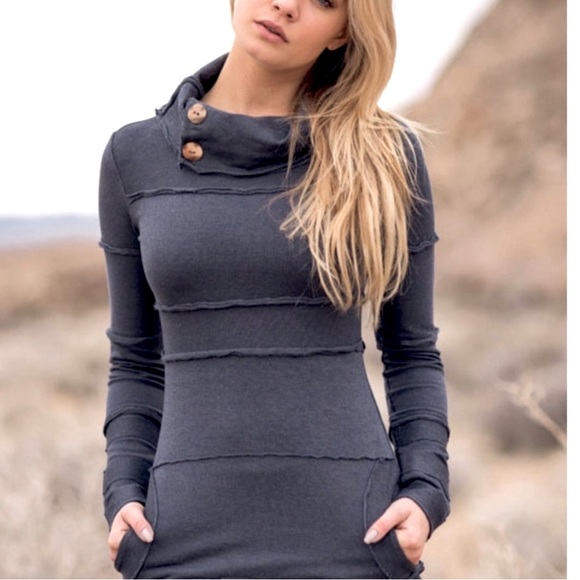 NEW! Nomads Hempwear Sweater-Dark Charcoal- wood buttons-accented seams-Tunic - Picture 9 of 9